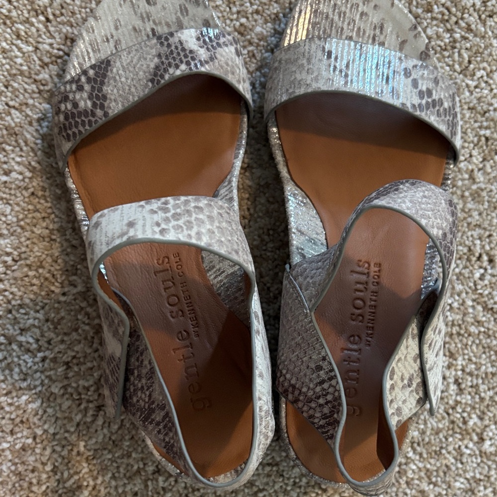 gentle souls Neutral Snake-Print Slingback Sandals